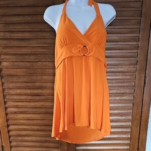 Orange Halter Neck Tunic Top
